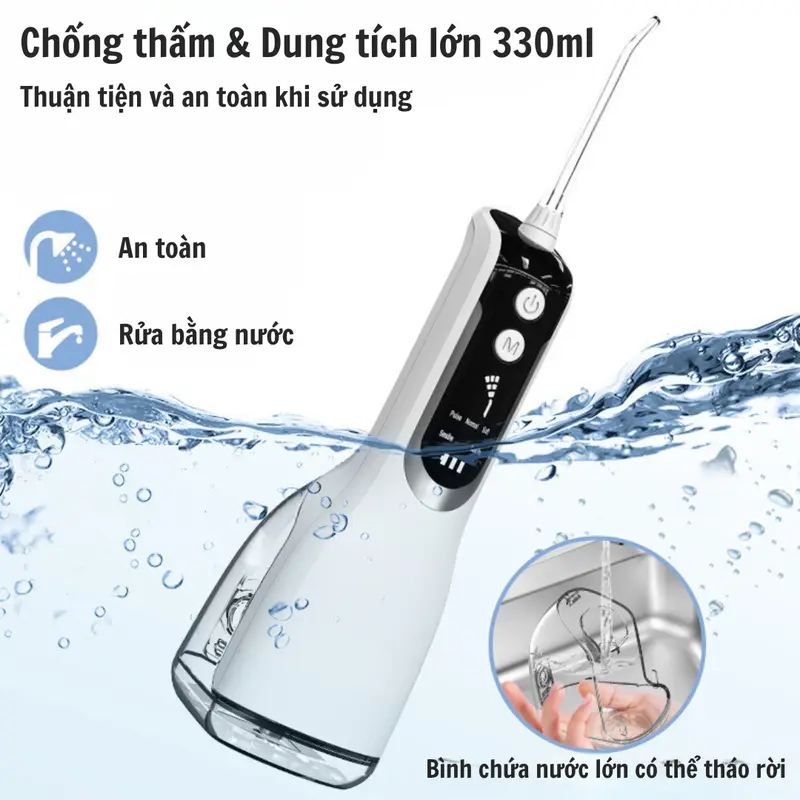 Máy tăm nước cầm tay vệ sinh răng miệng tặng kèm 4 đầu phun, màn hình hiển thị sử dụng cho cả Nữ và nam 5