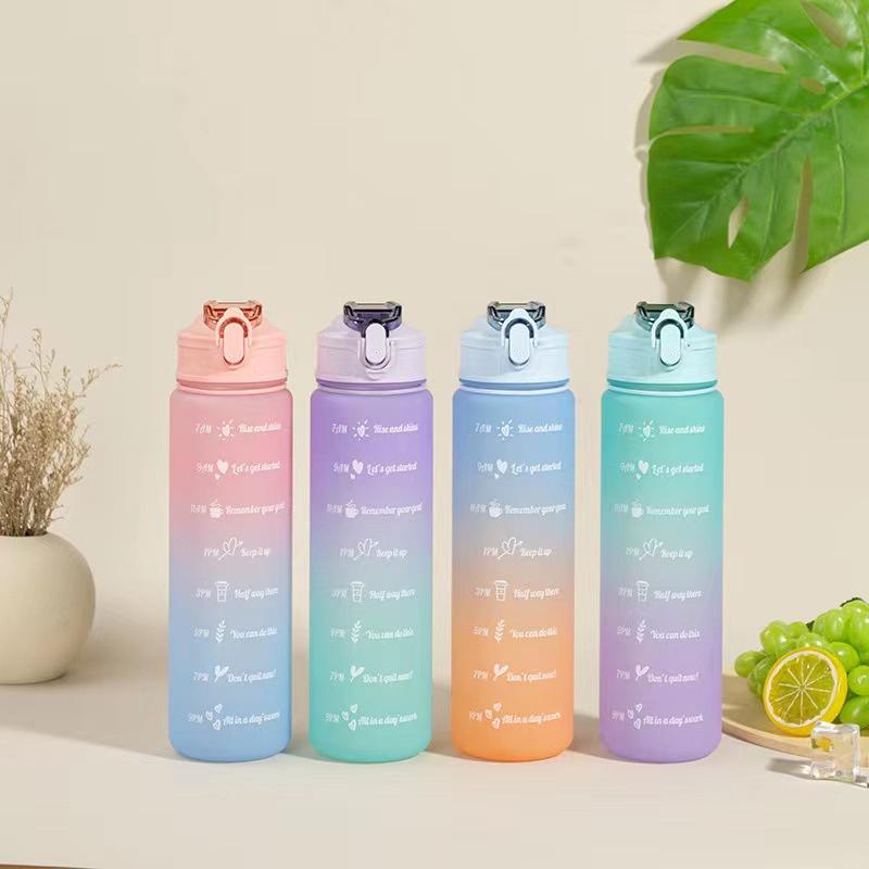 Product Introduction of Bình Nước 900ml  Bình Màu Cầu Vồng Cute Cỡ Có Ống Hút, Vạch Chia Nhắc Giờ 2