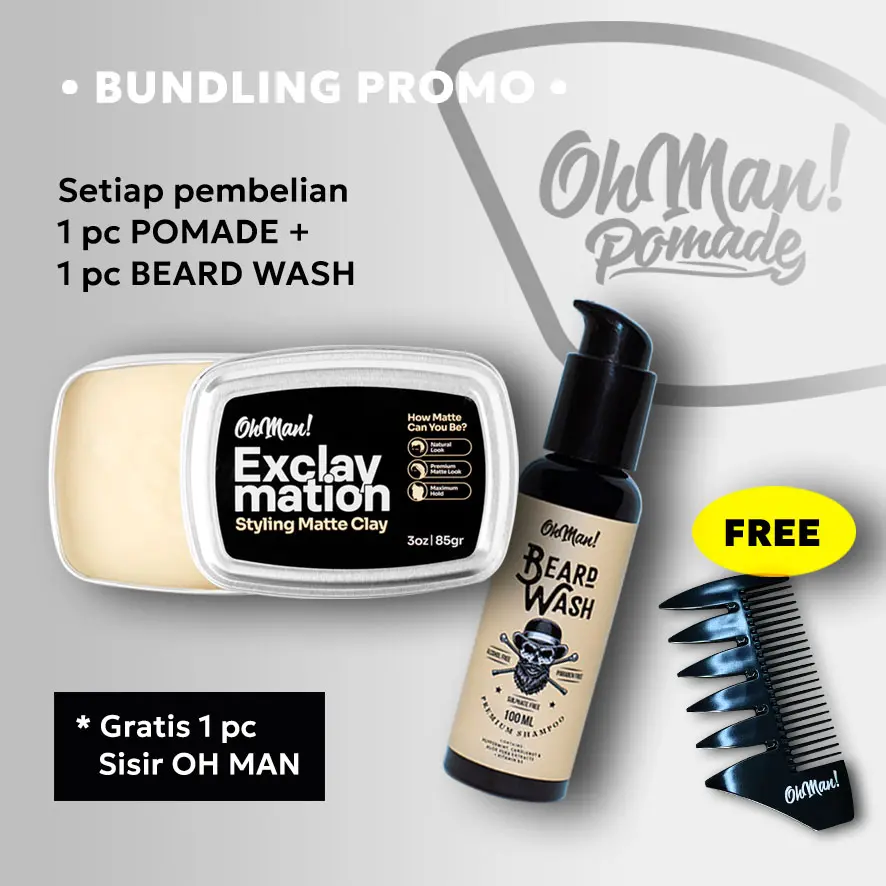 BUNDLING OhMan! Exclaymation 85 GR + Beard Wash 100 ML Minyak Pomade Sisir