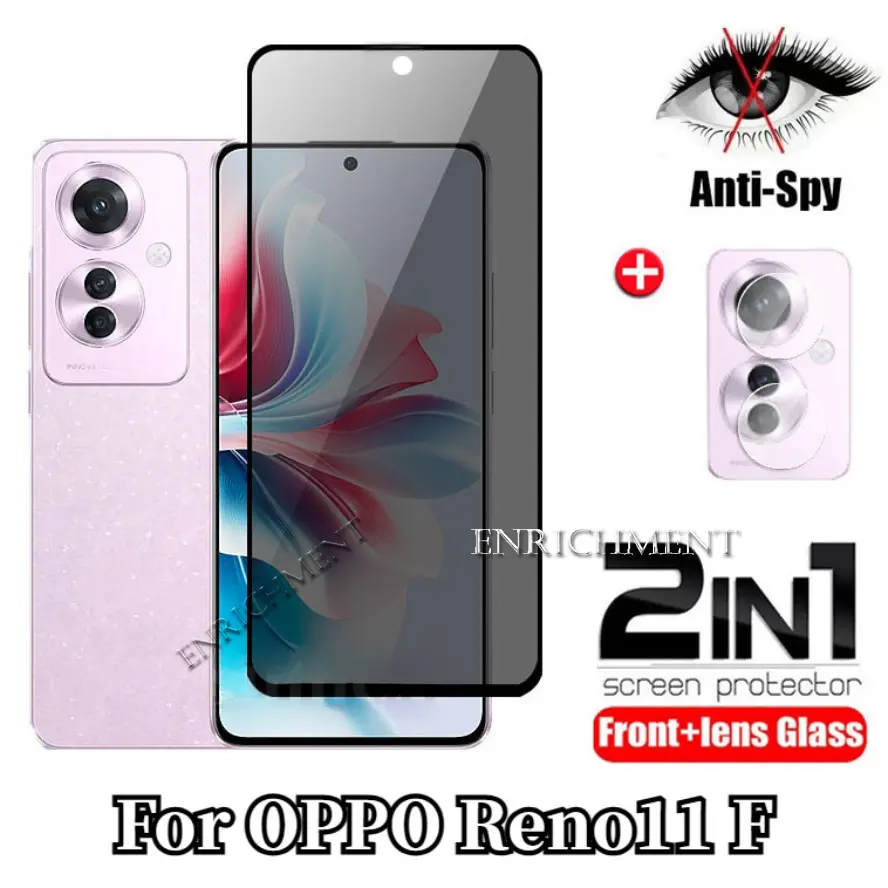 2in1 Private Tempered Glass For OPPO Reno 11F Reno11 F Reno11F 5G Anti-Spy Screen Protector 9H Full Cover Anti Peek Privacy Camera Lens Film Protective Glass