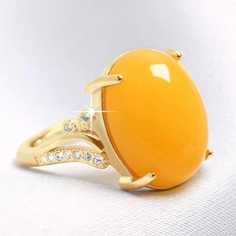 Product Introduction of Gold Inlaid Imitation Sapphire Ring for Women Luxurious Inlaid Imitation Red Green Black Yellow Agate Adjustable Ring 5