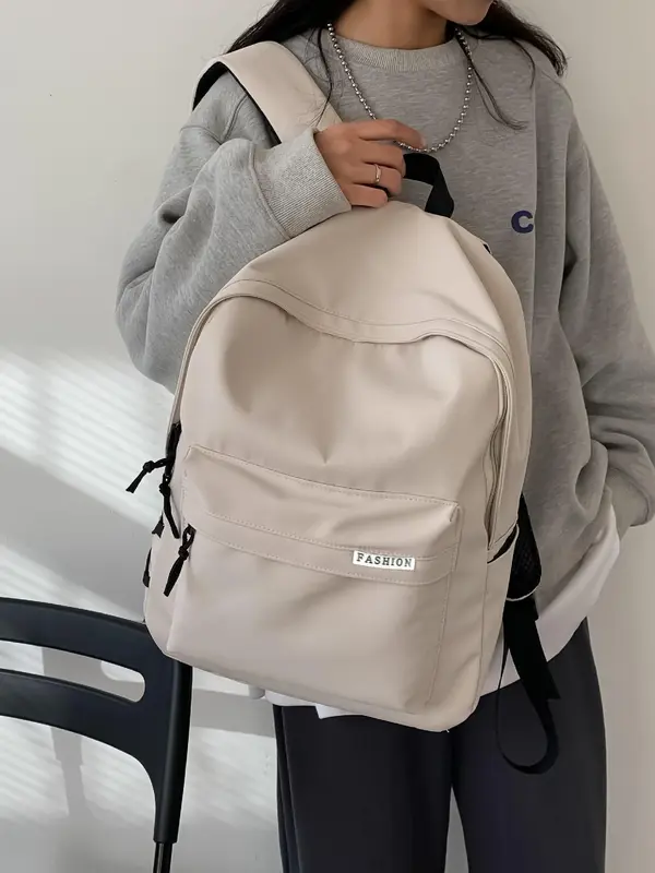 Unisex Casual Backpack with Zipper, Large Capacity Durable Schoolbag with Built-in Organizer, Simple Style Trendy Backpack for School & Travel 1