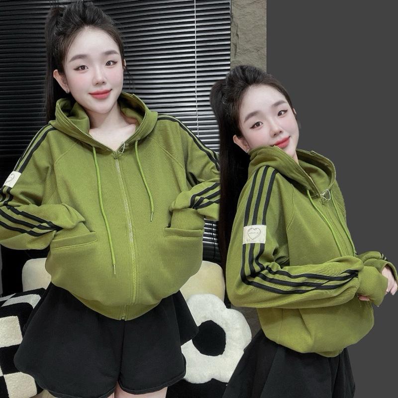  Áo Khoác Thun Gân Túi Đứng Sọc Tay LoGo Dáng Thường  4 túi nón to đi nắng nữ 