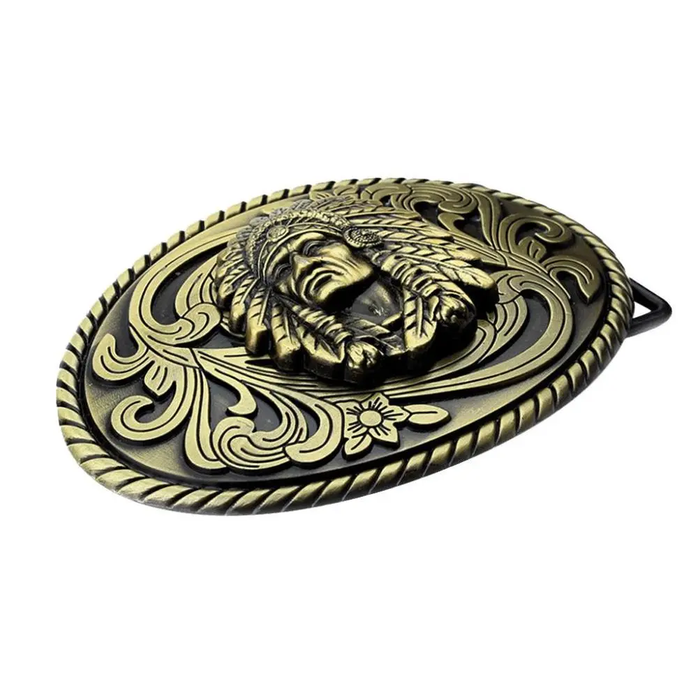 Vintage Antique Bronze Indian Chief Head Belt Buckle for