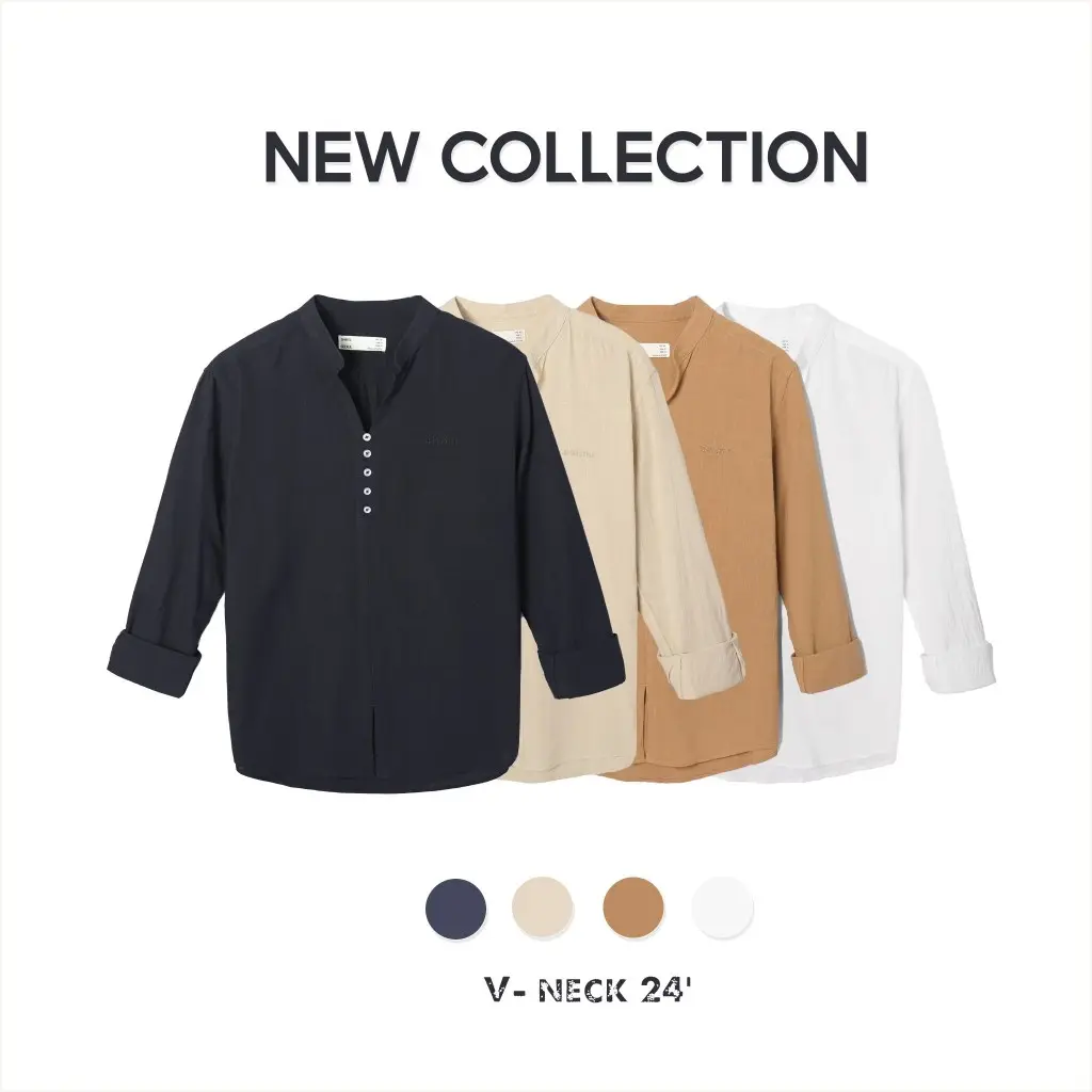 Áo sơ mi nam cổ trụ mix cúc dài tay vải Linen cao cấp phom dáng hàn quốc trẻ trung thanh lịch -SEOUL