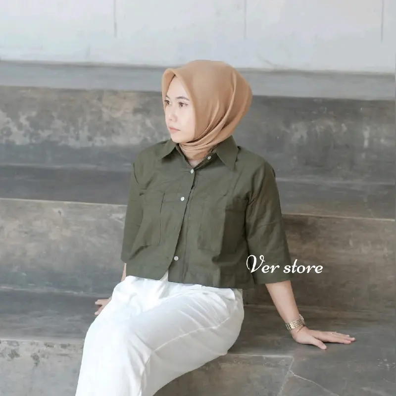 outer crop linen kemeja linen wanita terbaru 0