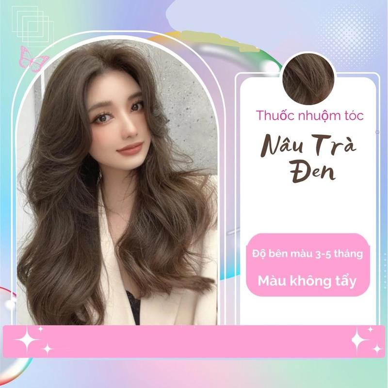 Thuốc nhuộm tóc màu nâu trà đen không cần tẩy lên từ nền tóc đen tự nhiên