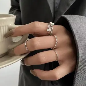 Set Cincin Kawin 4 in 1 Silver Model Kupu-Kupu dan Wave