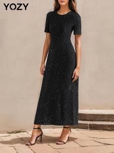 YOZY Women's All Over Print Dress, Elegant Fashion Casual Round Neck Dress for Daily Outdoor Wear, Women Dress for All Seasons