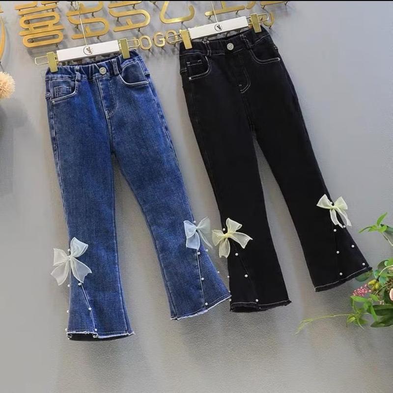  12 tuổi Quần Jean Ống Loe Đính Ngọc Trai cho bé gái Có size từ 18kg - 53kg Mặc 4 Mùa quần ốngloe cho2k11vừa quan  le gai quần  ống lớp 5 dài 