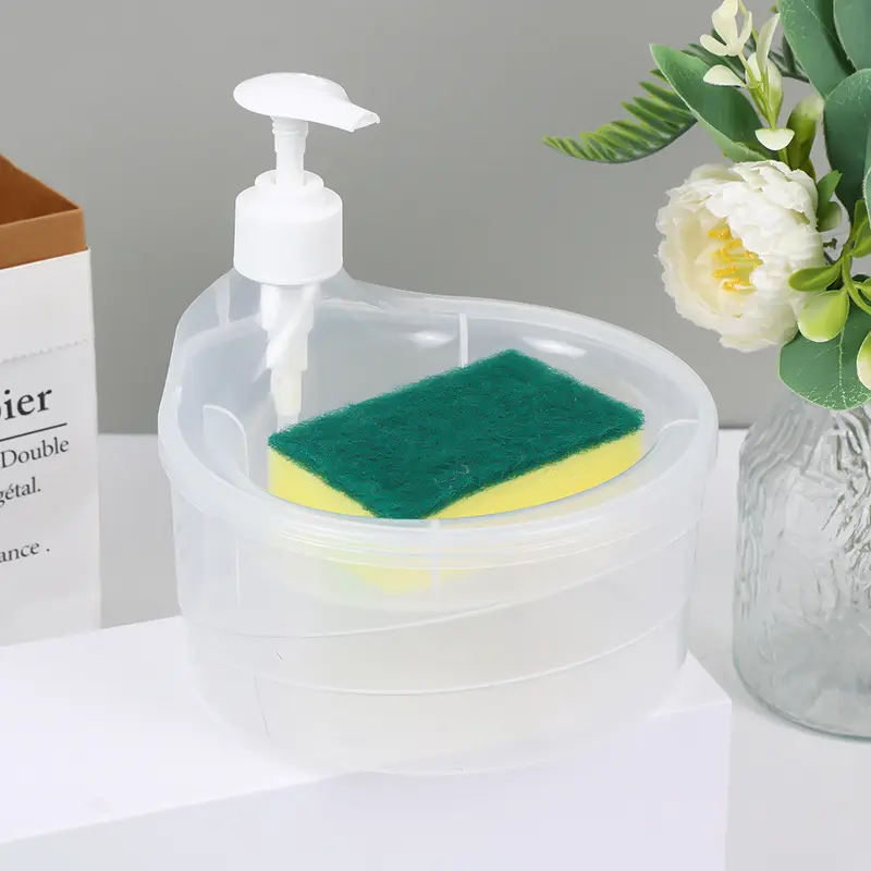 Hộp Bấm Chất Tẩy Rửa Làm Sạch Nhà Bếp, Có Hộp Đựng Bọt Biển, Hộp Đựng Chất Lỏng Tự Động, Hộp Đựng Xà Phòng, Kết Hợp Bàn Chải Rửa Chén 6