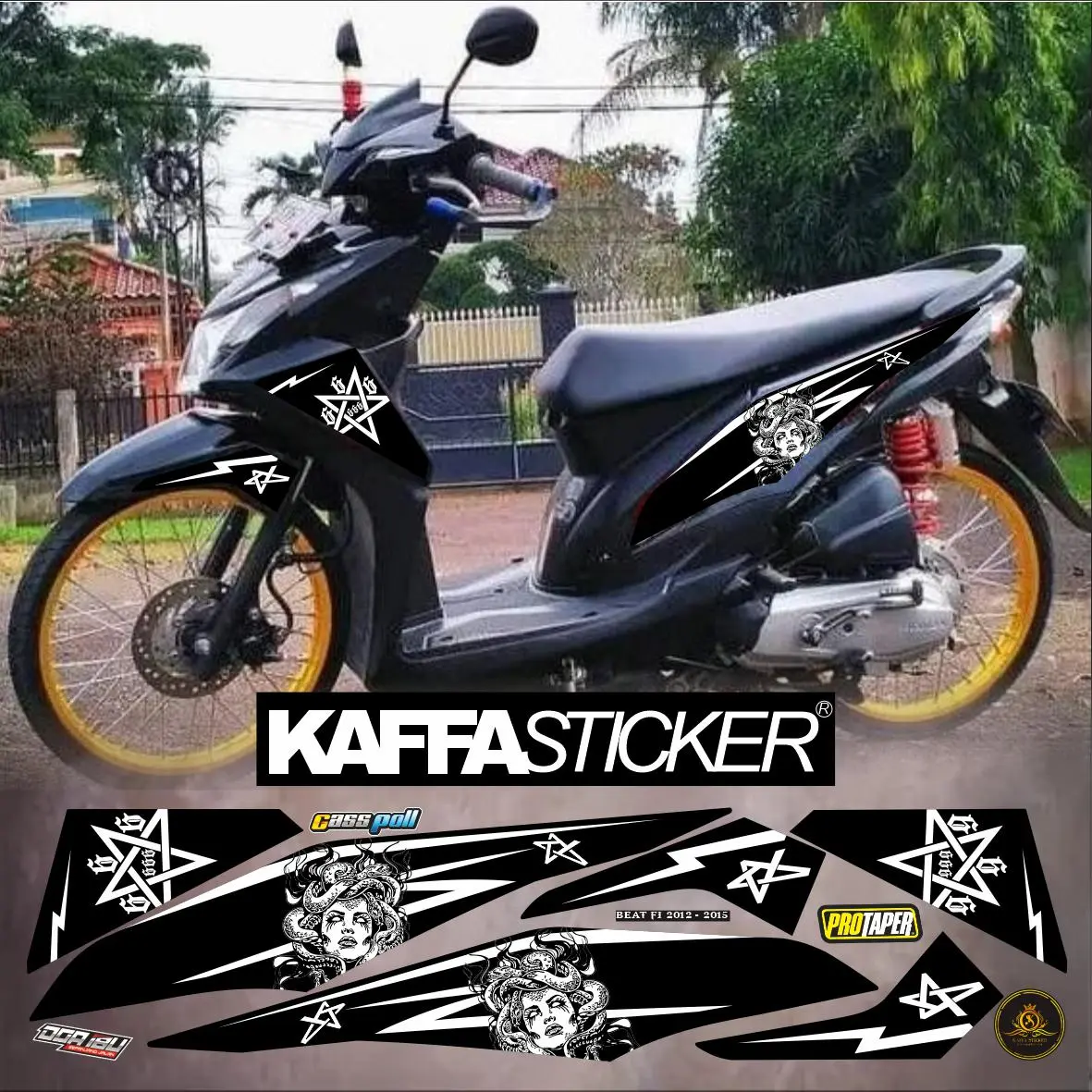 Striping Variasi Beat Fi Lama Motif Medus Stiker List Hitam Motif Baru Motorcycle