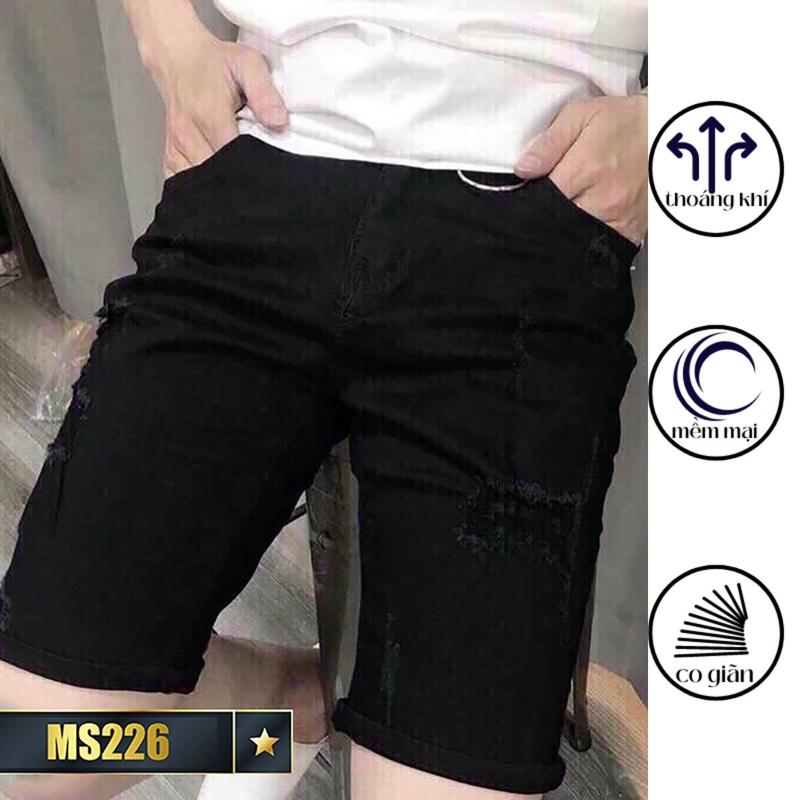 QS226 Quần short  jeans nam màu đen rách xước co giãn nhẹ.Quần đùi bò nam rẻ bền đẹp