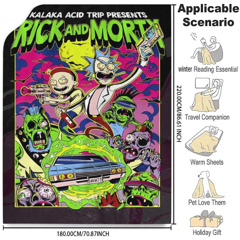 Rick and Morty Pattern Blanket, 1 Count Casual Soft Throw Blanket, Air Conditioning Blanket, Warm Nap Blanket for Home Office Travel 8