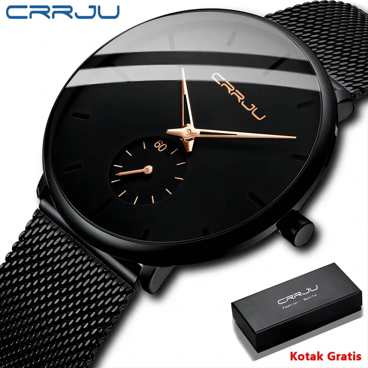 CRRJU Jam Tangan Pria, Jam Tangan Olahraga Sederhana Jala Baja Kuarsa Tahan Air Ultra-tipis untuk Pria/Wanita Arloji Watches