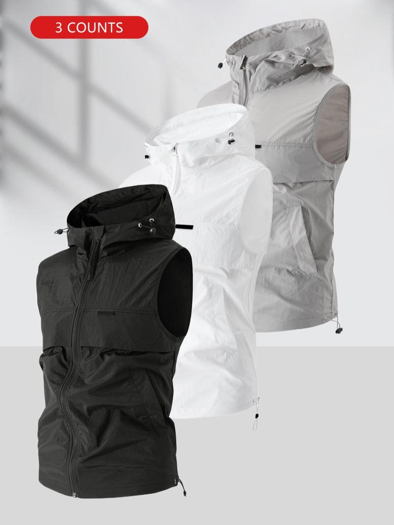 Product Introduction of Men's Solid Color Detachable Hooded Vest Jacket, Regular Fit Casual Sleeveless Zip Up Waistcoat for Summer, Fashion Men's Clothes for Daily Wear, Tops 1