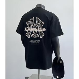 ผ้าฝ้ายคอกลมแขนสั้นเสื ้อยืดผู้ชายเทรนด์ภาษาอ ังกฤษพิมพ์ฤดูร้อนด้านบ หลวมพร้อมเสื้อยืดขนาด