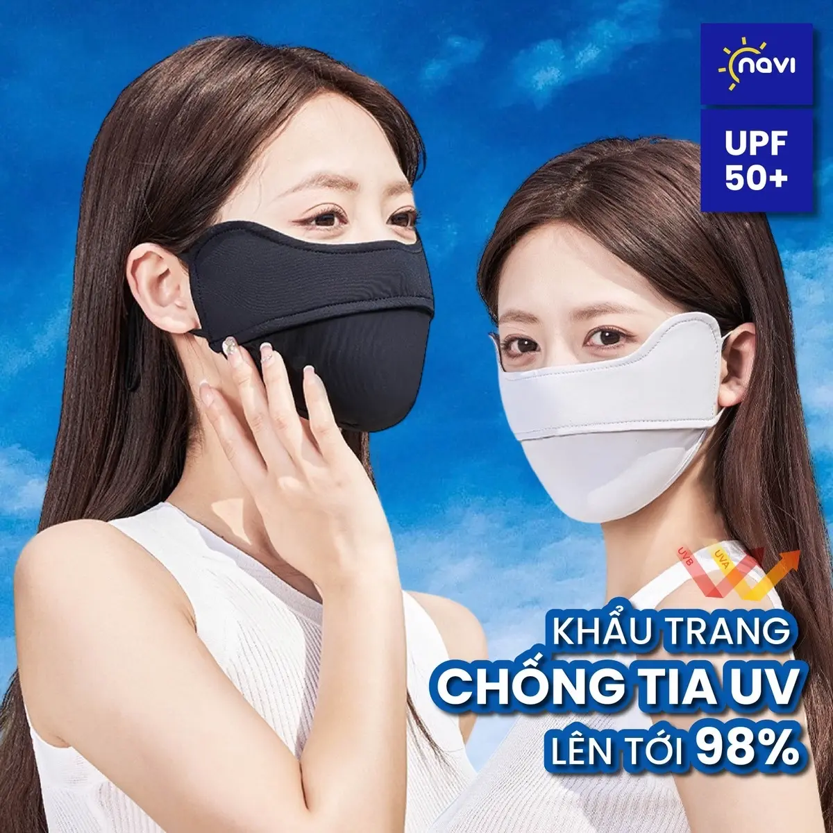 Khẩu Trang Chống Nắng Chống Tia UV Vải Thun Lạnh UPF 50+ Thoáng Mát Quai Đeo Không Đau Tai