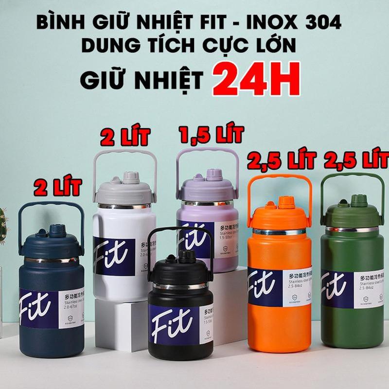  Bình Giữ Nhiệt Dung tích Lớn FIT 2500ml 2000ml 1500ml - Miệng Rộng Ống Hút Đầu Rót Tay Cầm Tiện Lợi 