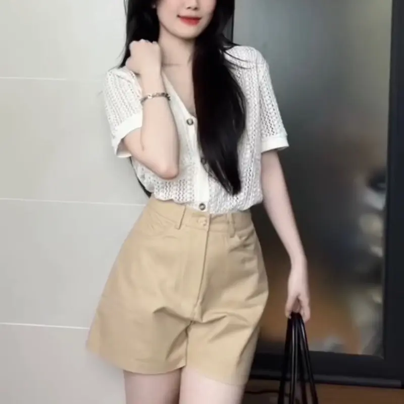 Hion Store - Set 3 món áo khoác lưới crop + áo 2 dây + quần short nude