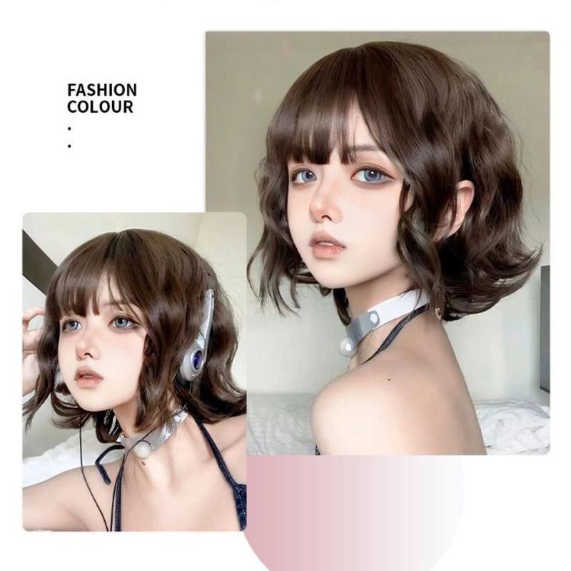 Product Introduction of Natural Heat Resistant Fiber Short Wavy Wigs Brown Blonde Women Bob Wigs Hair Accessories Lolita 9