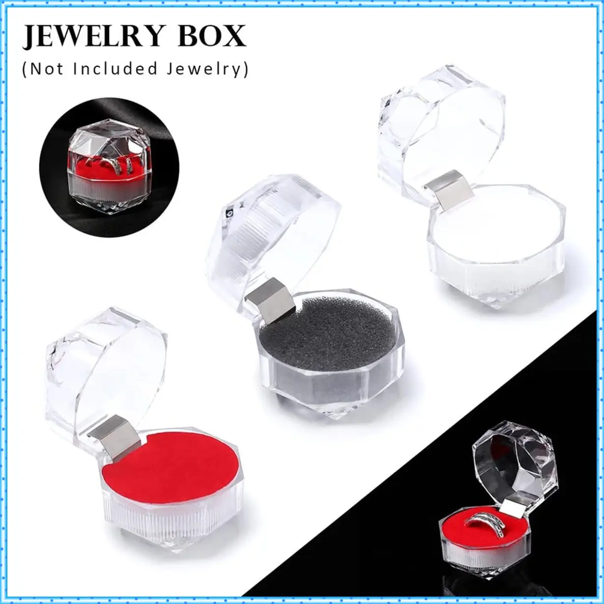 Box Kotak Tempat Cincin Tunangan Lamaran Model Crystal Bahan Akrilik Bening Putih Merah