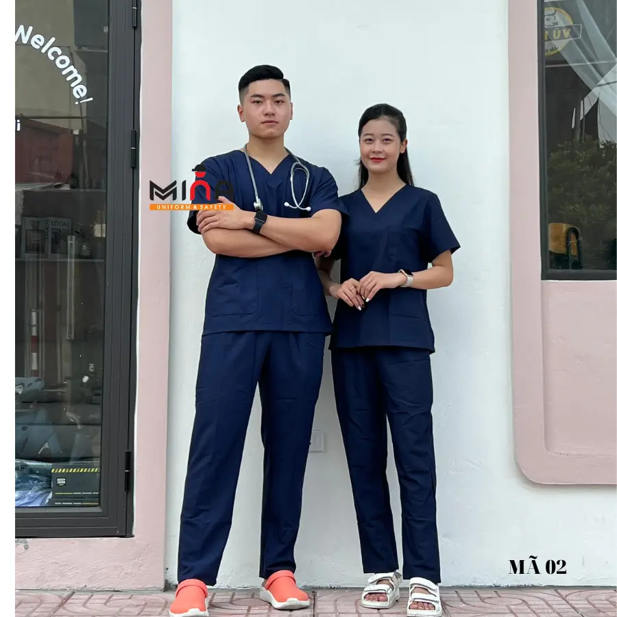 Bộ Scrubs Bác Sĩ Quần Áo Y Tế - Màu Tím Than Vải Cotton Co Giãn