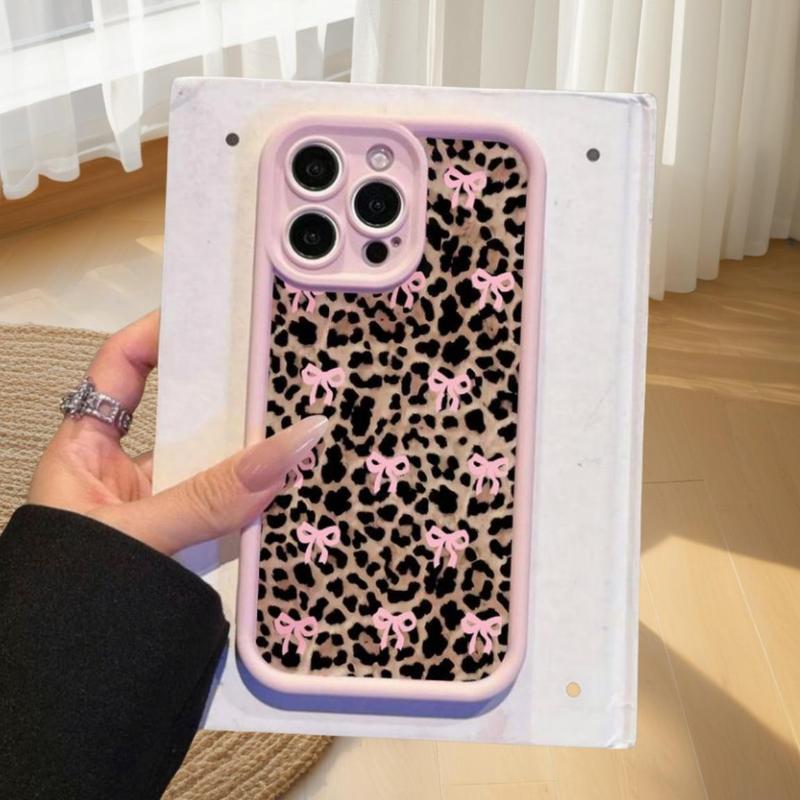Product Introduction of Fashion Leopard-print Bow Pattern Phone Case, Anti-drop Cellphone Protective Case, Total Protective Shockproof Mobile Phone Cover for iPhone, Casing 3