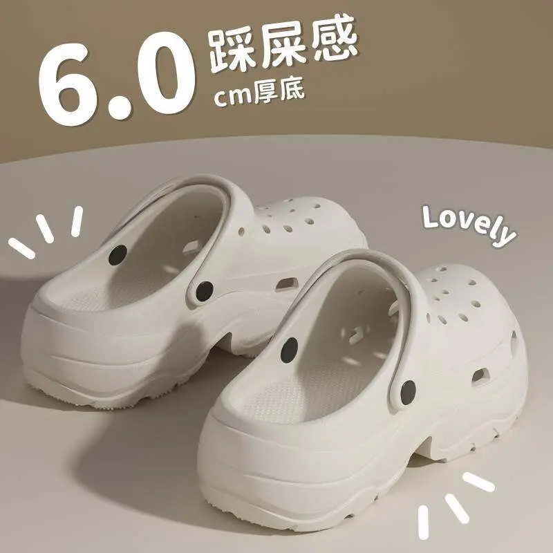 Women's Thick Heel Flip Flops 6.0cm Hole Shoes Summer Outdoor Wear Anti-Slip Odor-Resistant Beach Sandals New 2025