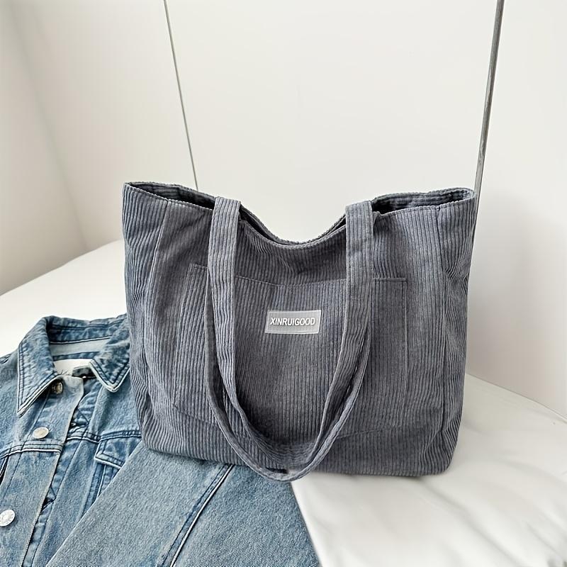 Streamlined Charms 1pc Women's Corduroy Shoulder Tote Bag - Solid Color, Spacious & Artsy Casual Design. Buckle Closure, Polyester Lined, Perfect For Travel & A Thoughtful Gift 2