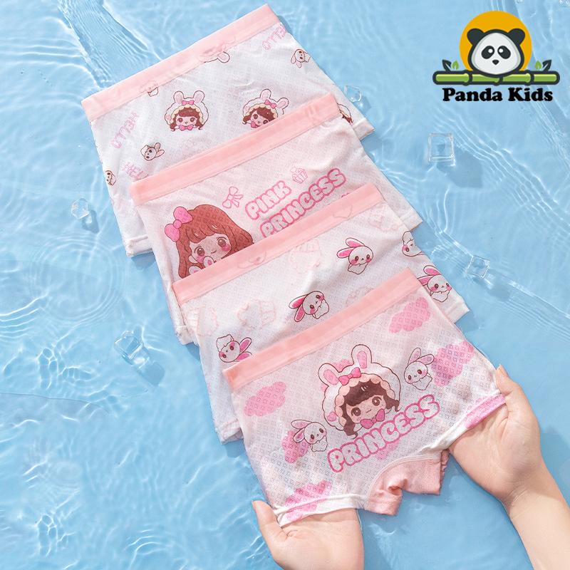 Combo 4 quần chíp đùi cho bé gái họa tiết Princess Hồng Lưới dễ thương, quần lót tam giác mềm mịn thoáng khí