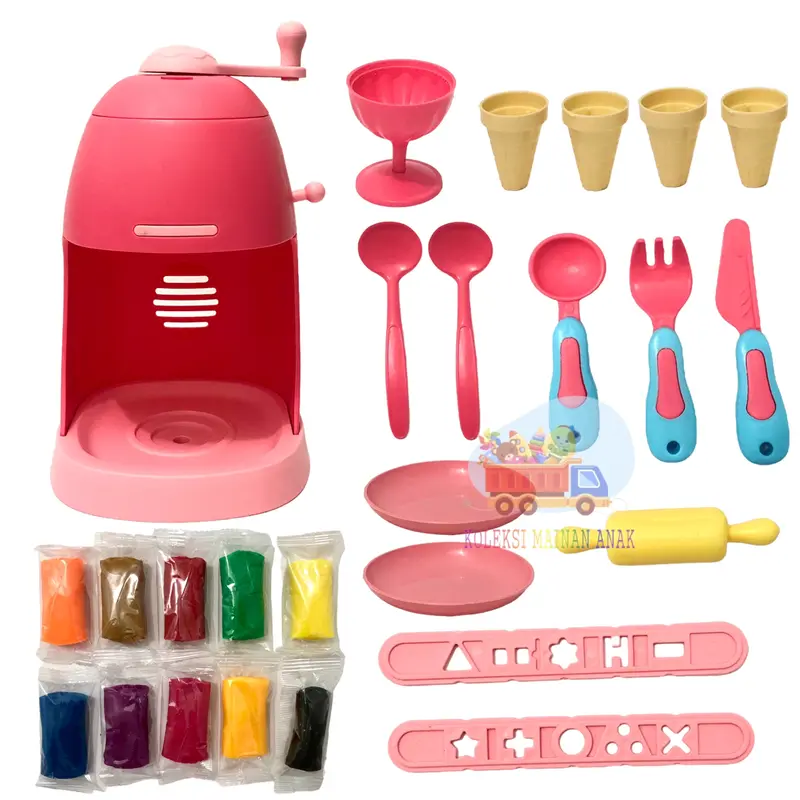 Mainan Edukasi Anak Cetakan Lilin Ice Cream Play Fun Doh Machine Color Ice Cream Playdoh Fundoh Set 3