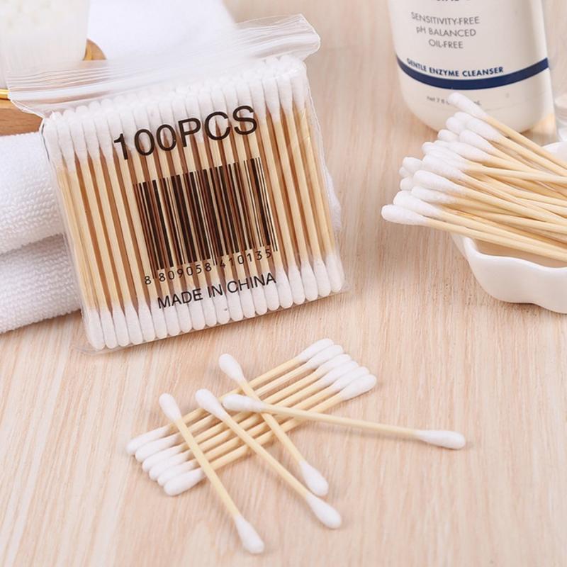 Tăm Bông Gói 100 PSC Bằng Gỗ Tre Chắc Chắn Tiện Lợi Bông Tăm Ngoáy Tai Tre Thân Thiên Môi Trường 7