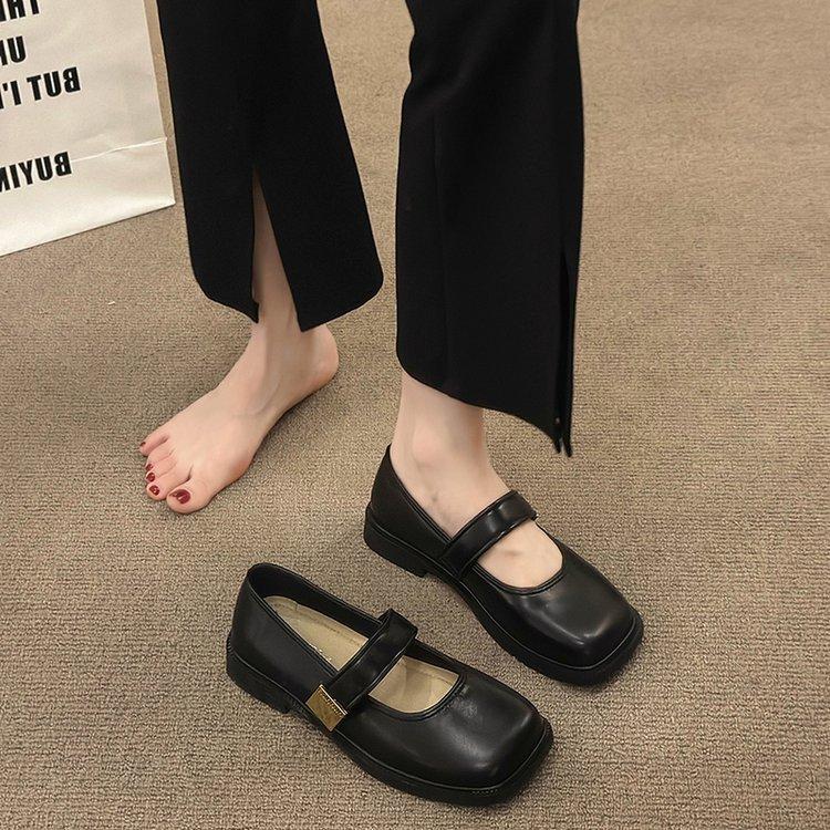 (FORM RỘNG LÙI 1 SZ) Giày Đốc Nữ Da Mềm Đế Êm Mũi Vuông Tag Chữ Min Phong Cách Hàn Quốc Mã H1610- Shoes Đế Bằng Nhung