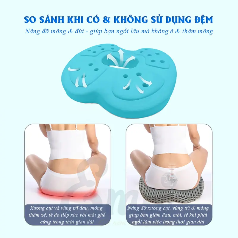 Đệm ngồi chống trĩ Ema thế hệ mới - Ruột cao su non đục lỗ thoáng khí, tạo tư thế ngồi thoải mái 6