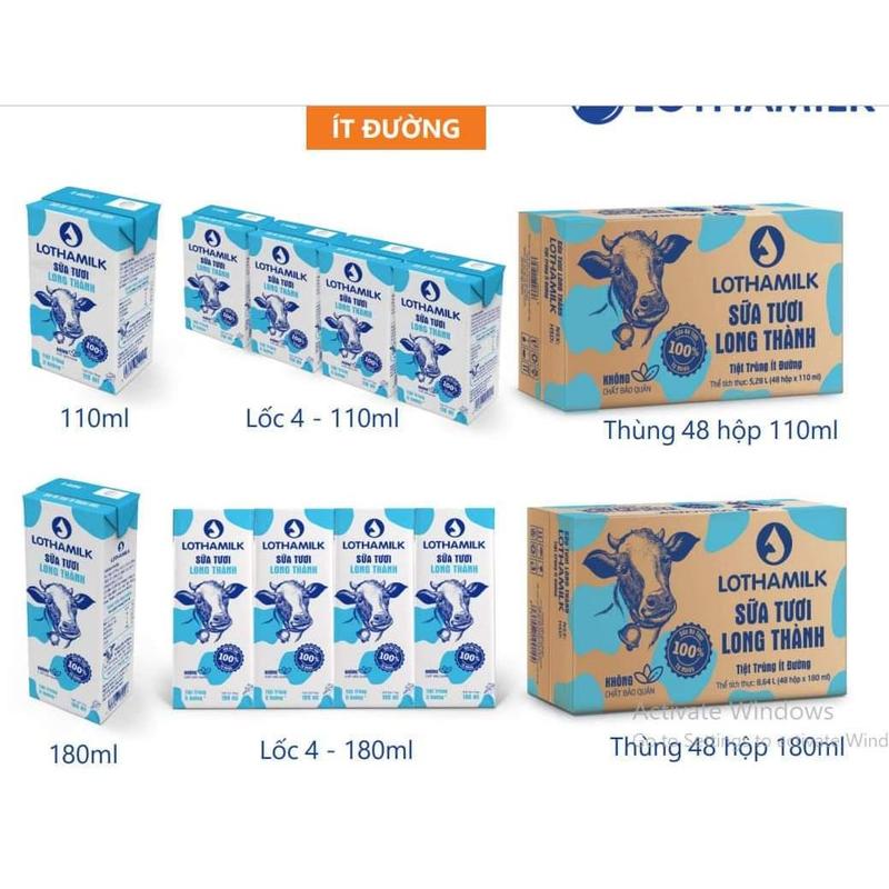 Sữa tươi ít đường Long Thành 110ml thùng 48 hộp sữa lothamilk