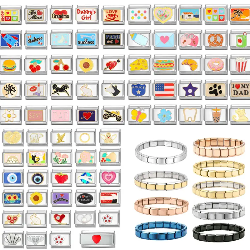 Vòng Tay Vuông Y2k, 1 Chiếc, Charm Phù Hợp Với Liên Kết Liên Kết Ý, Chiều Rộng 9Mm, Làm Vòng Tay Bằng Thép Không Gỉ, Phụ Kiện Thời Trang Tự Làm