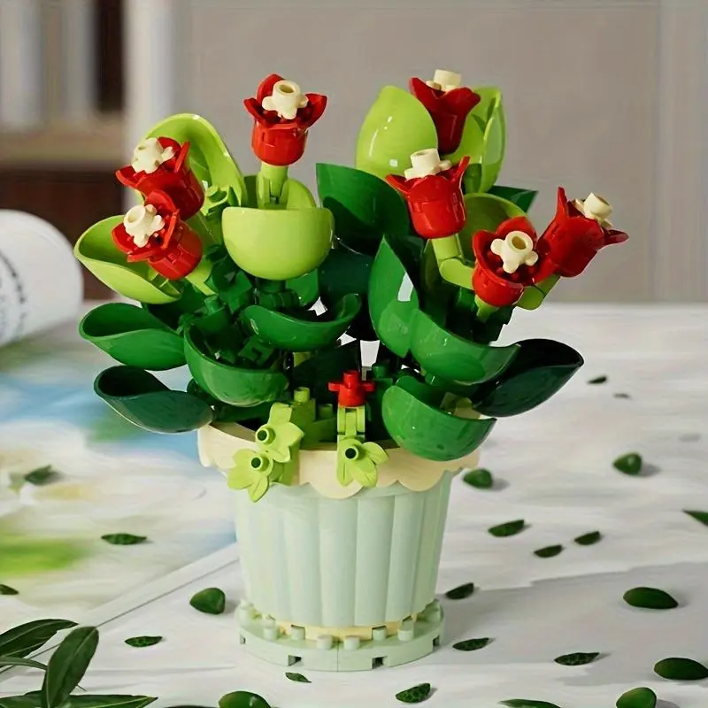 DIY Flower Building Blocks, Mini Flower Building Blocks, Creative Desktop Decoration, Educational Assembly Toy for Teenager & Adults 4