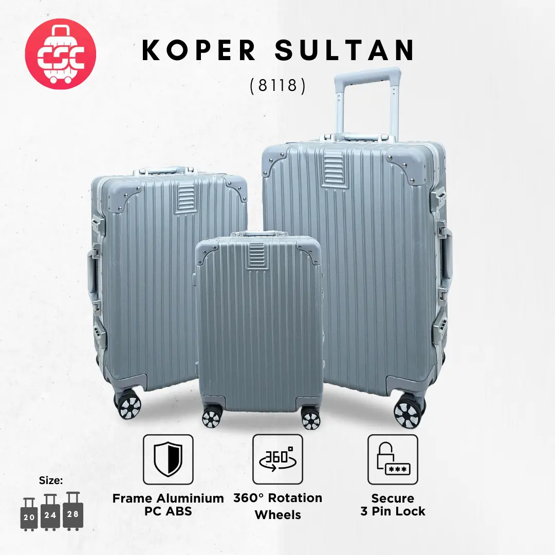 (8118) Koper Sultan Silver 20, 24, 28 Inch Anti Bump Roda Putar 360°  Lock