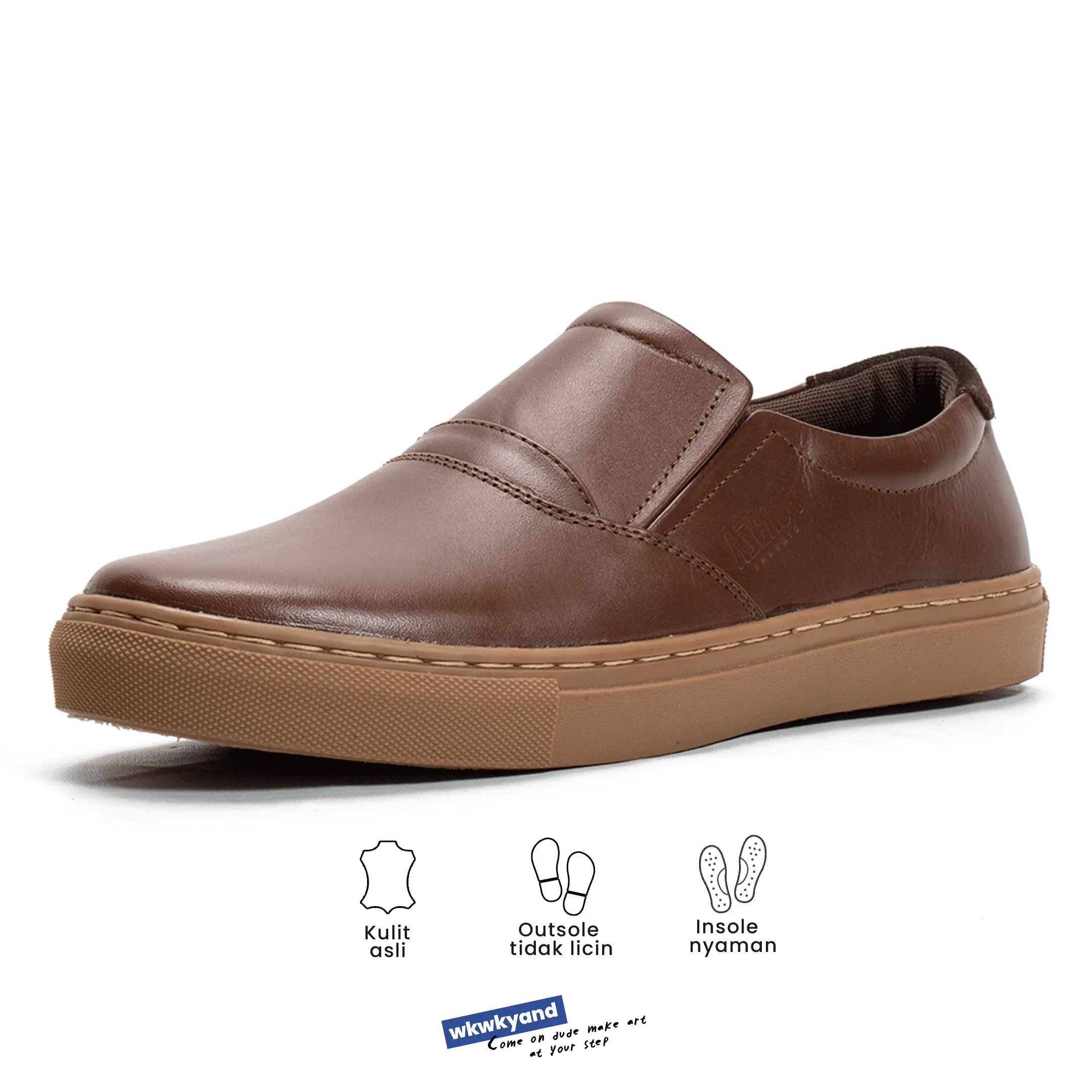 Sepatu Pria Slip On Sepatu Pria Casual Kulit Asli Slip on W71 -