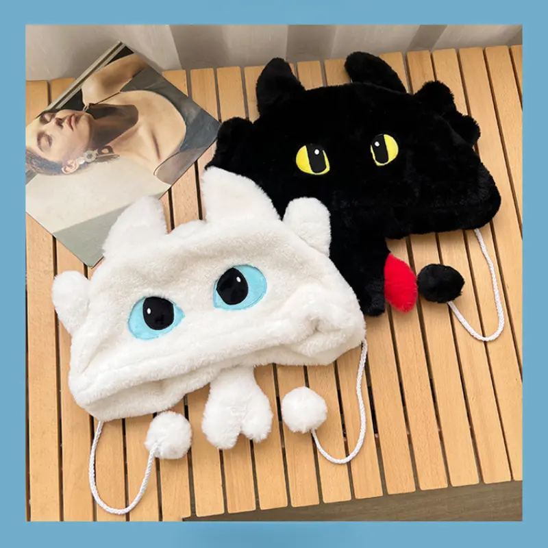 Mũ Len Nhồi Bông Hoạt Hình, Ấm Cúng, Có Nắp Tai, Lấy Cảm Hứng Từ Anime Dễ Thương, Dày Và Ấm, Thích Hợp Cho Các Cặp Đôi, Polyester Có Thể Giặt Bằng Tay, Co Giãn Vừa Vặn, Mũ Mùa Đông