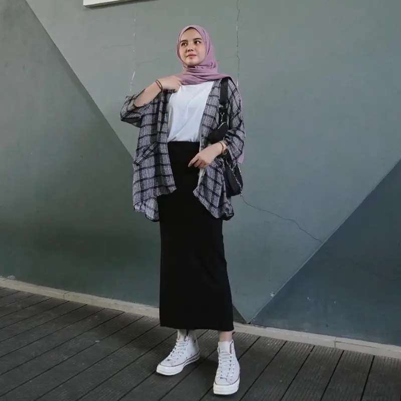 Rok Span knit rok semi rajut Polos Bawahan Simple 2