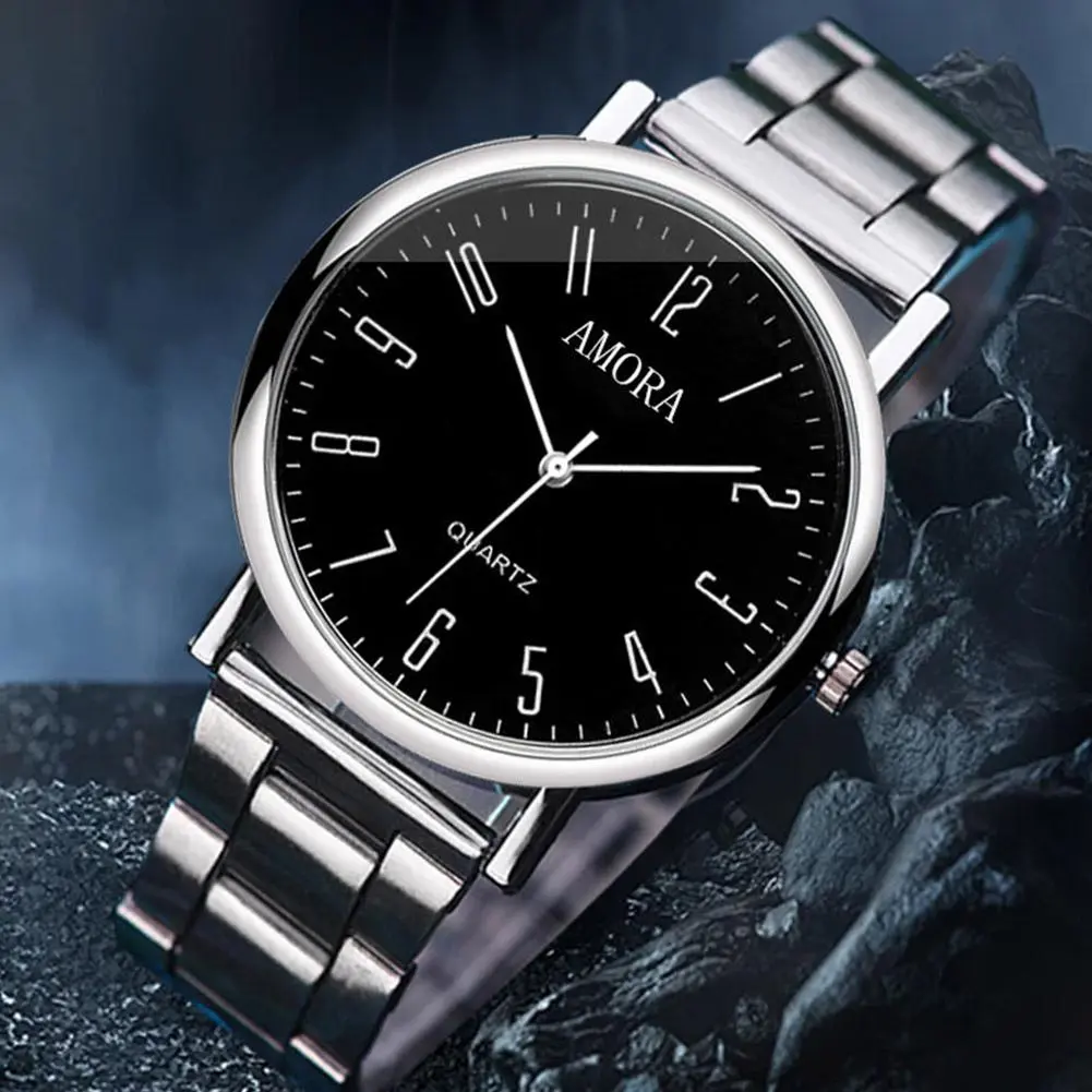 Men's Non-waterproof Middle-aged Korean Style Quartz Watch Casual Number Dial Quartz Watch Brand Steel Mesh Belt Watch For Men Round Business Wristwatches Luxury Clock Luxury Watch