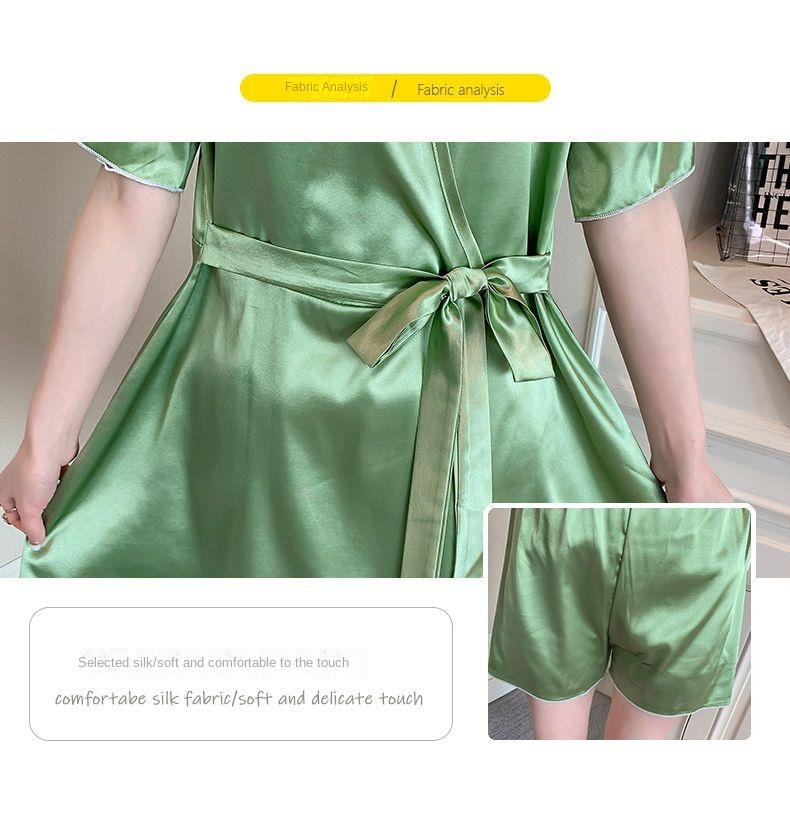 Product Introduction of Pajama women's summer short sleeved two-piece set, ice silk sweet Japanese style can be worn outside, spring and autumn home clothes, summer imitation silk Nightwear Womenswear Lingerie Loungewear Homewear Pjs Basic Minimalist 23