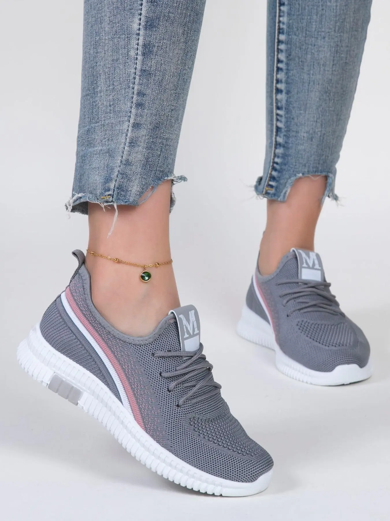 Women's Simple Plain Lace Up Round Toe Trainers, Casual Lightweight Breathable Comfortable Sports Running Shoes