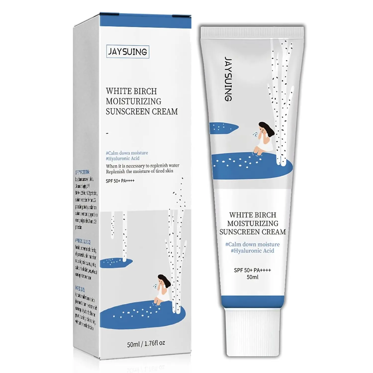 Face Sunscreen Moisturizer SPF 50+ PA++++, Birch Juice Moisturizing Sun Cream, Spf50 Comfort Sunscreen for Face No White Cast,Moisture, Skin Care Sunscreen for All Type Skin 50ml Facial Korean Hydrate