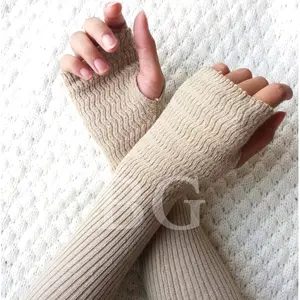 HANDSOCK RAJUT MANSET TANGAN WANITA MUSLIMAH Panjang 37 cm Berat 50 gram Deker Hijab Rajut Jempol Polos