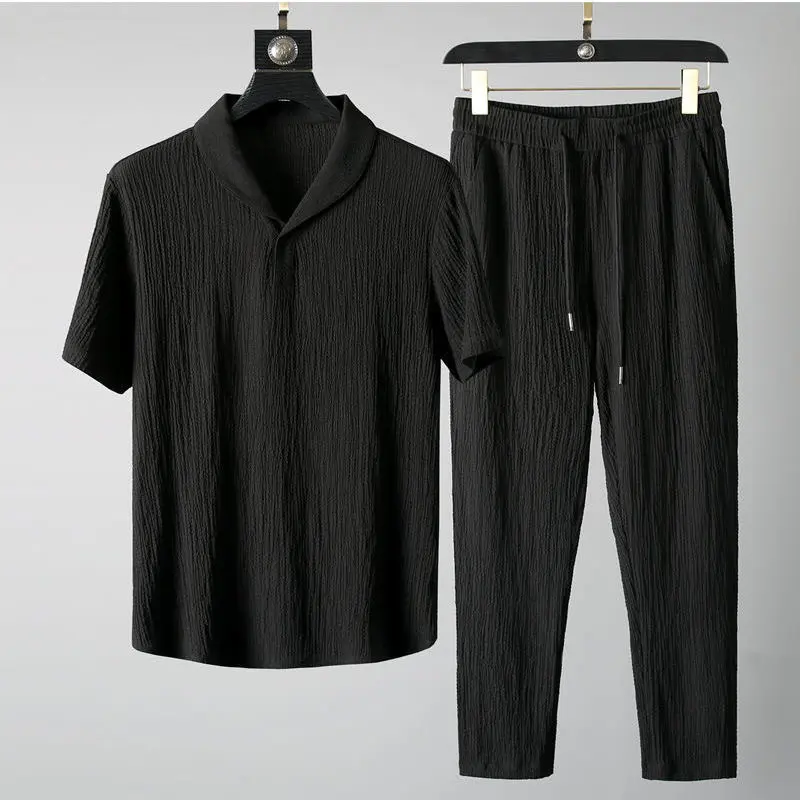 Summer New Fashion Suit Men's Thin Korean-Style Short-Sleeved Trousers Fashionable Casual Light Luxury All-Matching Sports Suit