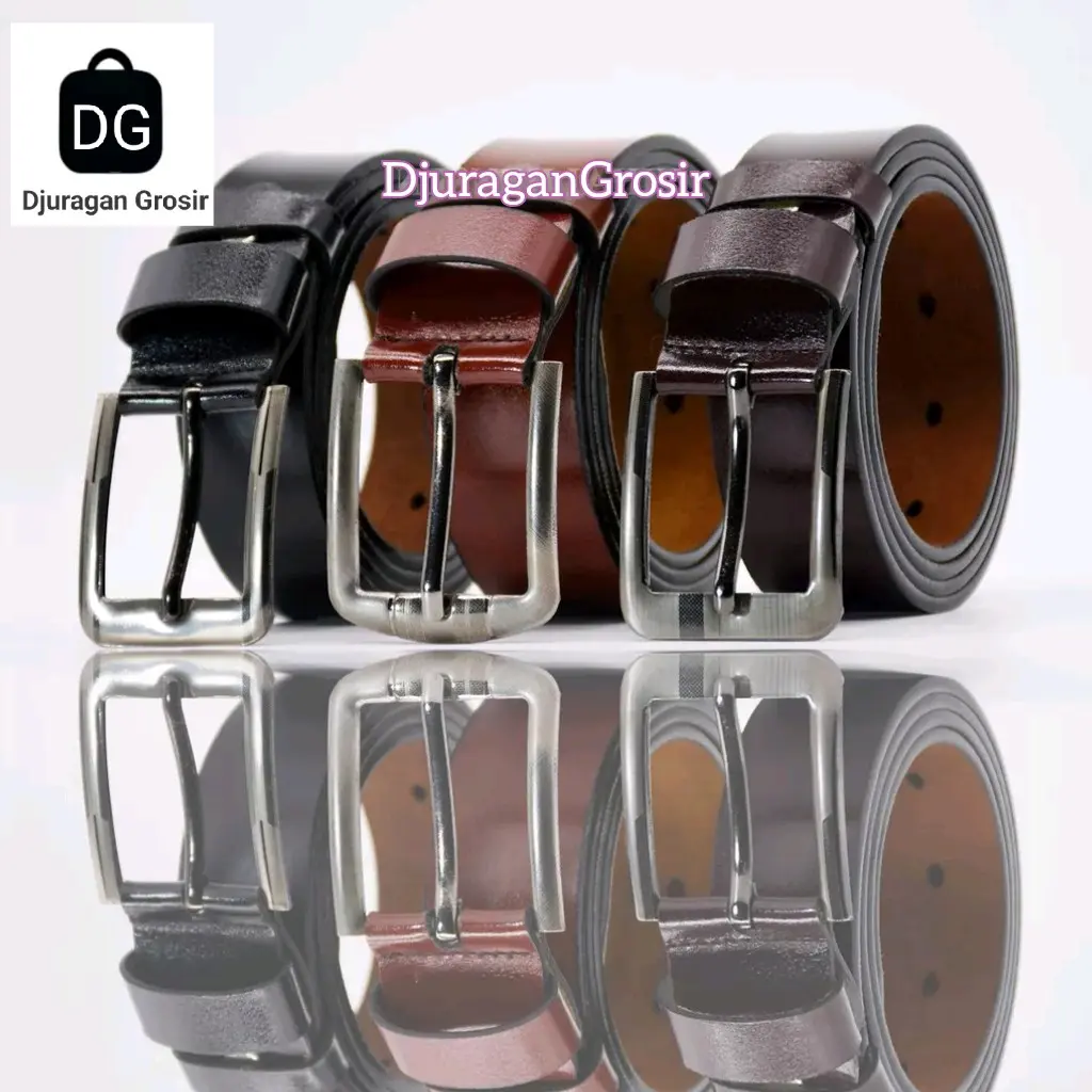 Sabuk Pria Ikat Pinggang Model Tusuk Jarum Kulit Sintetis Gesper Men Belt