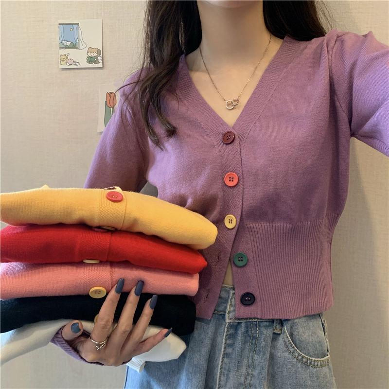 Product Introduction of Áo Thun Dài Tay Cho Nữ, Áo Ngắn Cạp Cao, Cổ Chữ V, Sang Trọng, Hàng Dệt Kim, Mùa Xuân Và Mùa Thu Top 1